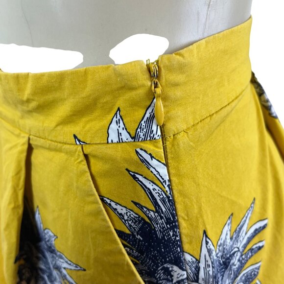 Ann Taylor Womens Yellow Pineapple Print Cotton Spandex Midi Skirt Size 0P - Picture 5 of 9